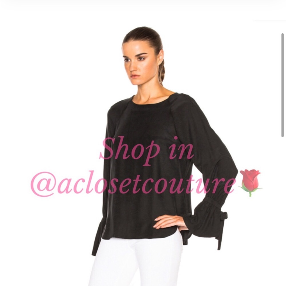 FRAME Voluminous Cuff Silk Blouse in Black Noir